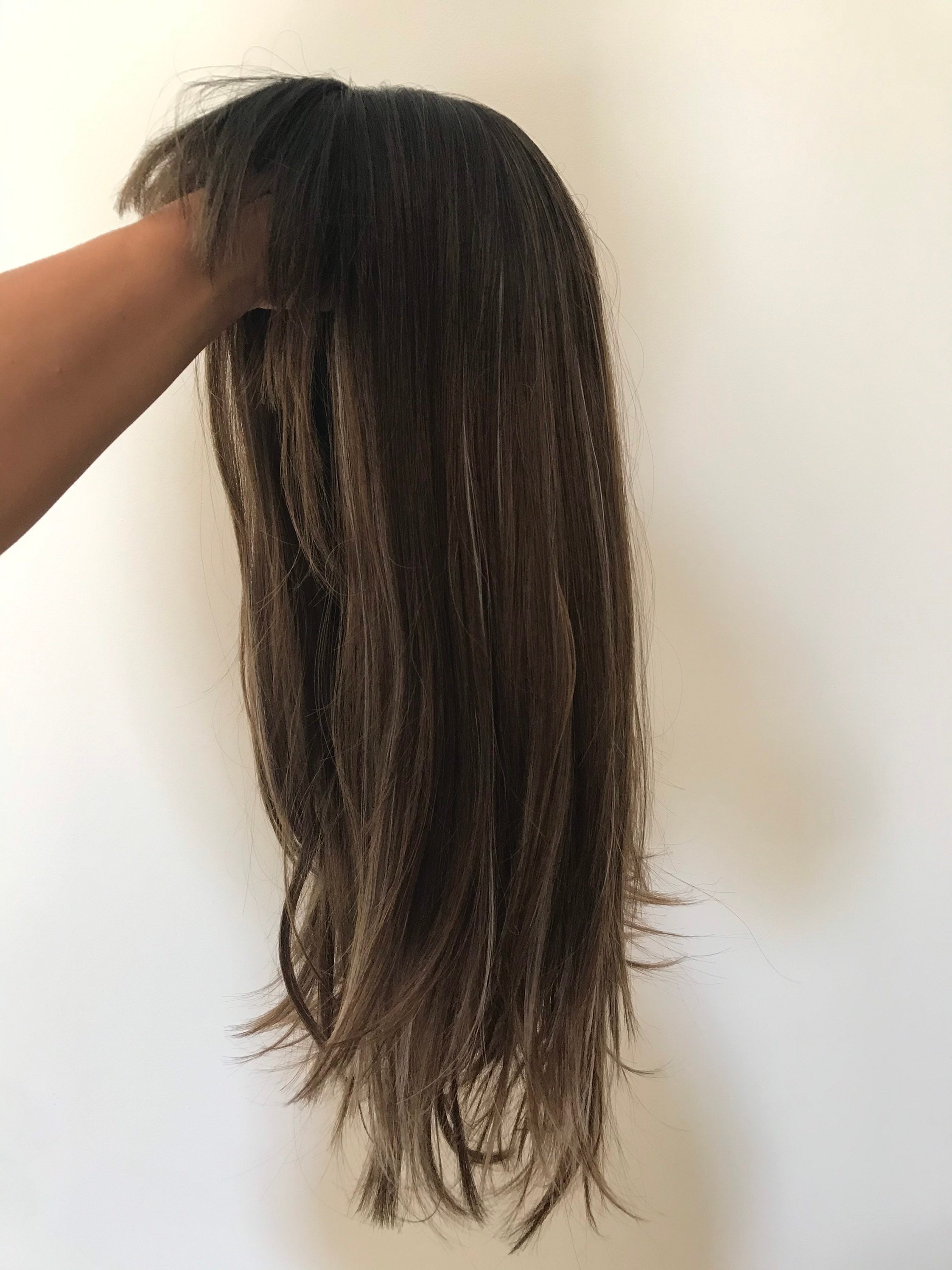 Wig Natural Long Hair Full Wig Brown With Blonde Highlights Etsy