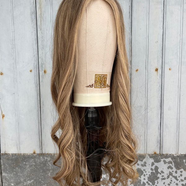 Blonde Topper 100% Virgin Remy human hair topper, fully hand tied full lace, blonde topper with roots and highlights, 28” inches - 10”x12”