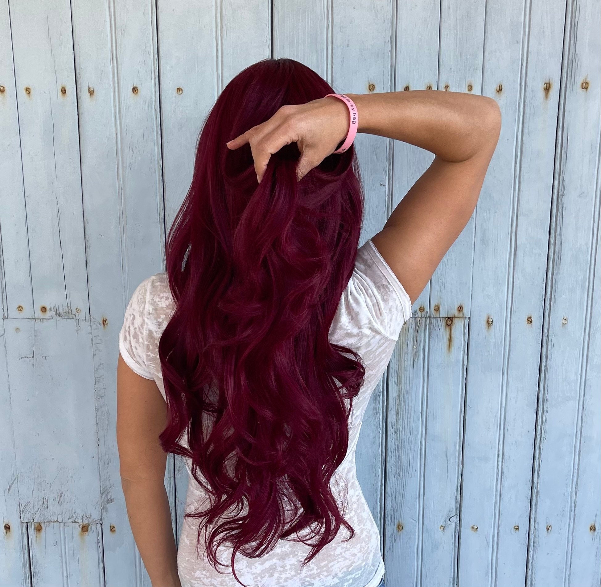 Long Red Curly Wig Ombre With Dark Roots Fading Down to Red 