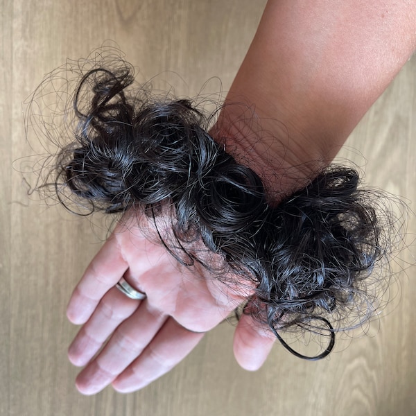 100% human hair - scrunchies with human hair, human hair buns, ponytail extensions - black
