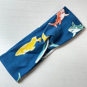 Blue shark week, Pinup, Boho, Fall, Kids Chunky Sailor Knot Headband, Kids Soft and Stretchy Turban Headband, headbands for kids