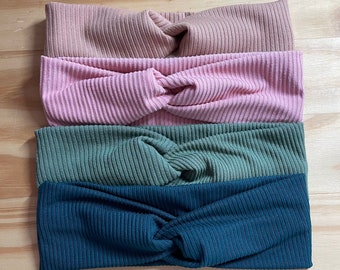 Mulitple color rib knit, twist headband, nurse headband, adult turban, headbands for women, cute headband, stretchy, chunky, comfortable