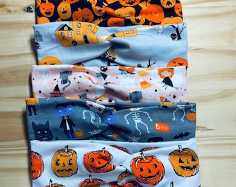 Spooky Friend, Halloween, Spooky Season, Fall, Headbands for women, stretchy, knit, adult turban, chunky, nurse headband, Boho Reversible