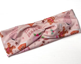 Pepparkaksjul, boho twist-pannband, handgjort hårtillbehör för kvinnor, mjukt stretchtyg, snyggt, bekvämt, kan användas hela dagen, sjuksköterska