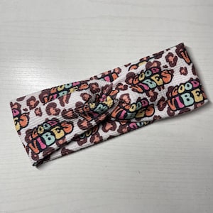 cheetah good vibes, twist headband, nurse headband, adult turban, headbands for women, cute headband, stretchy, chunky, boho, comfortable