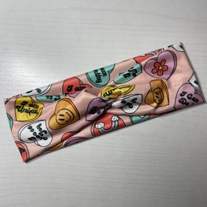 Candy hearts, twist headband, nurse headband, adult turban, headbands for women, cute headband, stretchy, chunky, boho, comfortable