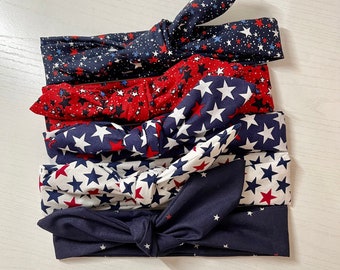 Stars, 4th of July, tie on headband, nurse headband, adult turban, headbands for women, cute headband, Pin up, chunky, boho, comfortable