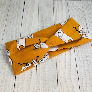 Yellow & White Sloths, Pinup, Boho, Fall, Kids Chunky Sailor Knot Headband, Kids Soft and Stretchy Turban Headband, headbands for kids