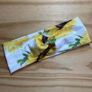 Sunflower florals, twist headband, nurse headband, adult turban, headbands for women, cute headband, stretchy, chunky, boho, comfortable