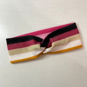 Black & pink stripes, twist headband, nurse headband, adult turban, headbands for women, cute headband, stretchy, chunky, comfortable