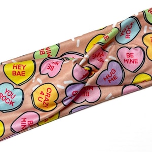 Be mine candy hearts, twist headband, nurse headband, adult turban, headbands for women, cute headband, stretchy, chunky, boho, comfortable