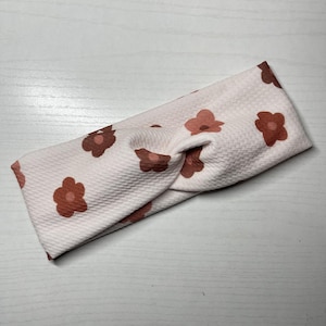 Neutral pink floral, twist headband, nurse headband, adult turban, headbands for women, cute headband, stretchy, chunky, comfortable