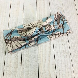Blue Abstract Leaves, Pinup, Boho, Fall, Kids Chunky Sailor Knot Headband, Kids Soft and Stretchy Turban Headband, headbands for kids