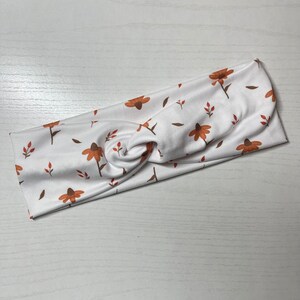 Orange & white floral, twist headband, nurse headband, adult turban, headbands for women, cute headband, stretchy, chunky, boho, comfortable