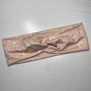 Pastel pink floral, twist headband, nurse headband, adult turban, headbands for women, cute headband, stretchy, chunky, flowers