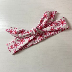 Pink & white floral, tie on headband, nurse headband, adult turban, headbands for women, cute headband, Pin up, chunky, boho, comfortable