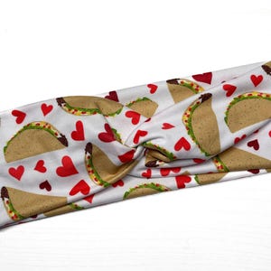 Tacos & hearts, spring, Valentines, twist headband, nurse headband, adult turban, headbands for women, cute headband, stretchy, funny