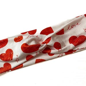 Red & white hearts, twist headband, nurse headband, adult turban, headbands for women, cute headband, stretchy, chunky, boho, comfortable