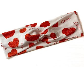 Rött hjärta med alla hjärtans dag-motiv, boho twist-pannband, handgjort hårtillbehör för kvinnor, mjukt stretchtyg, snyggt, bekvämt, kan användas hela dagen, sjuksköterska