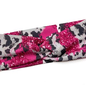 Pink sparkle cow print, twist headband, nurse headband, adult turban, headbands for women, cute headband, stretchy, chunky, summer