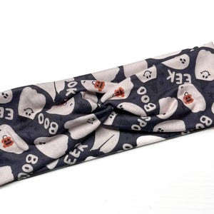 Trick or treat ghost, Halloween, Fall, Cute Soft, Headbands for women, stretchy, adult turban, chunky, nurse headband, Boho Reversible