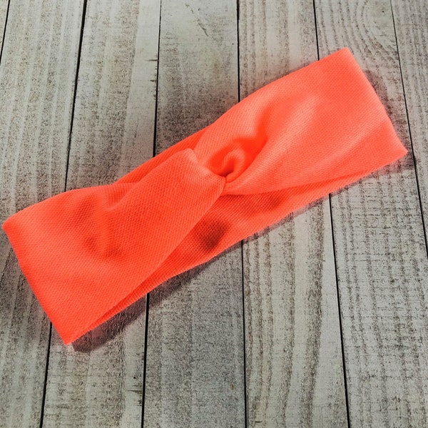 Retro Neon Coral, twist headband, nurse headband, adult turban, headbands for women, cute headband, stretchy, chunky, boho, comfortable