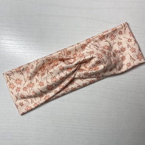 Pink dainty floral, twist headband, nurse headband, adult turban, headbands for women, cute headband, stretchy, chunky, boho, comfortable