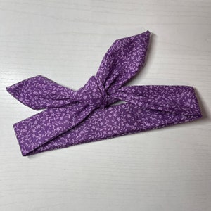 Purple Floral Tie Headband: Cotton Boho Turban