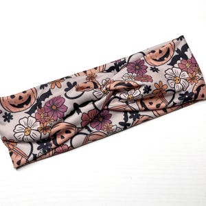 Pumpkin bat floral, Halloween, Fall, Cute Soft, Headbands for women, stretchy, adult turban, chunky, nurse headband, Boho Reversible