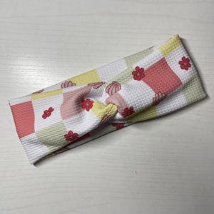 Floral checkers shell, twist headband, nurse headband, adult turban, headbands for women, cute headband, stretchy, chunky, boho, comfortable