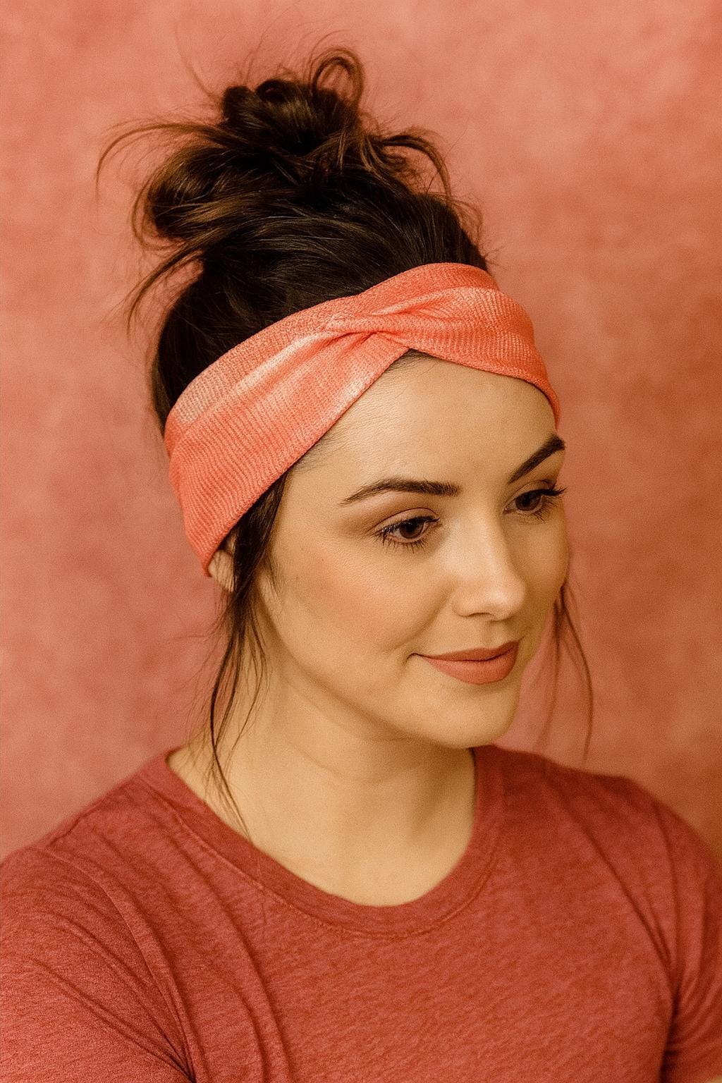 Pink Tie Dye, Boho Twist Headband, Handmade Hair Accessory  display picture 2