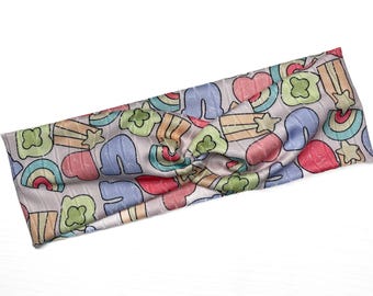 Lucky Charms, boho twist headband, handmade hair accessory womens, soft stretch fabric, stylish, comfortable, all day wear, nurse