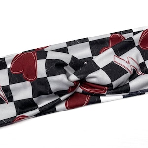 Checkers & hearts, spring, Valentines, twist headband, nurse headband, adult turban, headbands for women, cute headband, stretchy, hearts