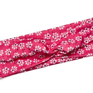 Pink paw prints, summer, twist headband, nurse headband, adult turban, headbands for women, cute headband, stretchy, dog mom