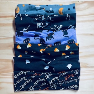 Dancing skeletons, Halloween, Fall, Cute Soft, Headbands for women, stretchy, knit, adult turban, chunky, nurse headband, Boho Reversible