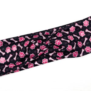 Pink paw prints, summer, twist headband, nurse headband, adult turban, headbands for women, cute headband, stretchy, dog mom