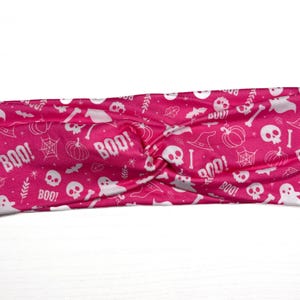 Pink ghost skulls pumpkins, halloween, Boho Reversible Headband, Halloween Headband, Knot Headband, Cute Soft Headband, Headbands for women