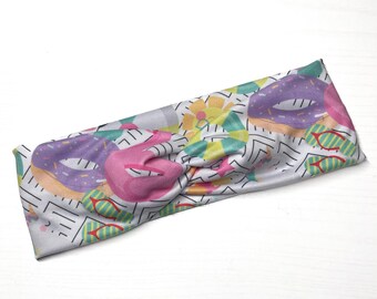 Summer Flamingos, boho twist headband, handmade hair accessory womens, soft stretch fabric, stylish, comfortable, all day wear, nurse