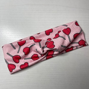 Heart lollipop rib, twist headband, nurse headband, adult turban, headbands for women, cute headband, stretchy, chunky, boho, comfortable