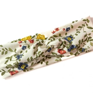 White & Green Floral, twist headband, nurse headband, adult turban, headbands for women, cute headband, stretchy, chunky, boho, comfortable