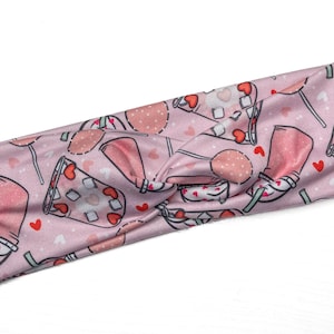 Pink XOXO coffee, spring, Valentines, twist headband, nurse headband, adult turban, headbands for women, cute headband, stretchy, hearts