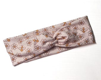 Bees & Daisies, boho twist headband, handmade hair accessory womens, soft stretch fabric, stylish, comfortable, all day wear, nurse