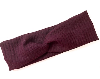 Burgundy waffle knit, twist headband, nurse headband, adult turban, headbands for women, cute headband, stretchy, chunky, boho