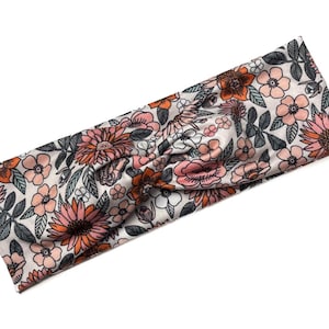 Vintage pink floral, twist headband, nurse headband, adult turban, headbands for women, cute headband, stretchy, chunky, comfortable