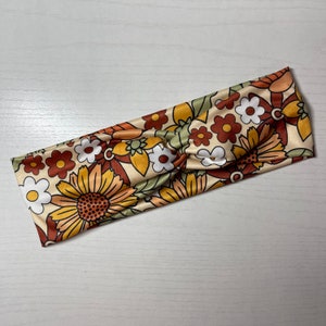 Retro bright floral, twist headband, nurse headband, adult turban, headbands for women, cute headband, stretchy, chunky, boho, comfortable