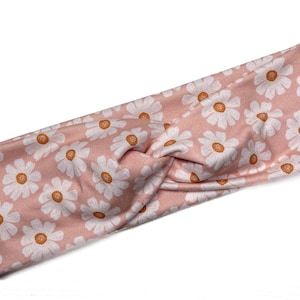 White & pink flowers, twist headband, nurse headband, adult turban, headbands for women, cute headband, stretchy, chunky, boho, Floral