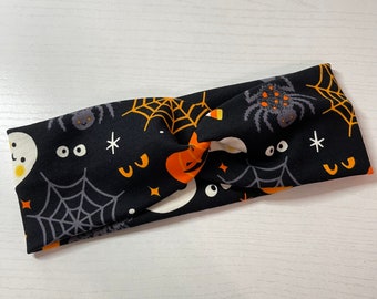 Spooky friends Halloween, Fall, Cute Soft, Headbands for women, stretchy, knit, adult turban, chunky, nurse headband, Boho Reversible