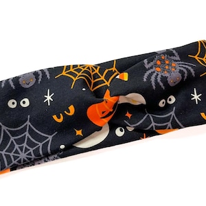 Spooky spider ghosts, Halloween, Fall, Cute Soft, Headbands for women, stretchy, knit, adult turban, nurse headband, Boho Reversible
