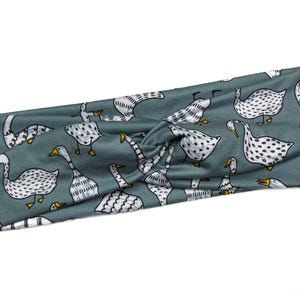 Silly Goose Print, boho twist headband, handmade hair accessory womens, soft stretch fabric, stylish, comfortable, all day wear, nurse