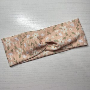 Peach pink floral, twist headband, nurse headband, adult turban, headbands for women, cute headband, stretchy, chunky, comfortable